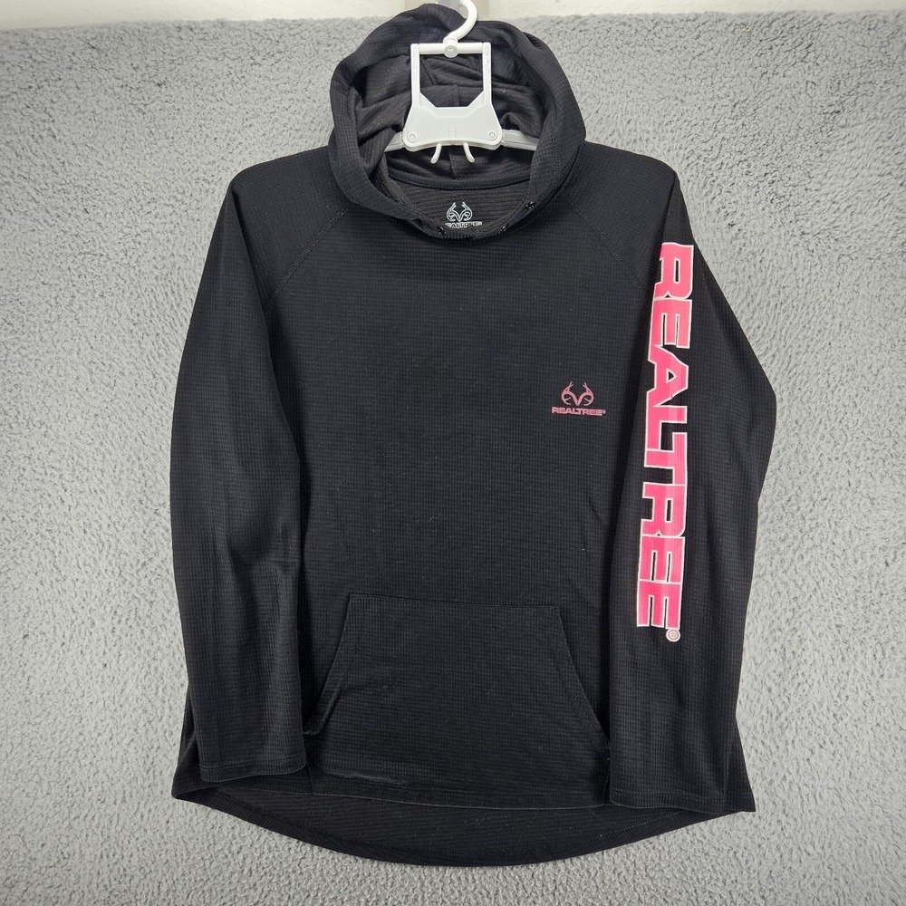 Realtree Kids XL 16-18 Waffle Knit Hoodie Black Pink Logo